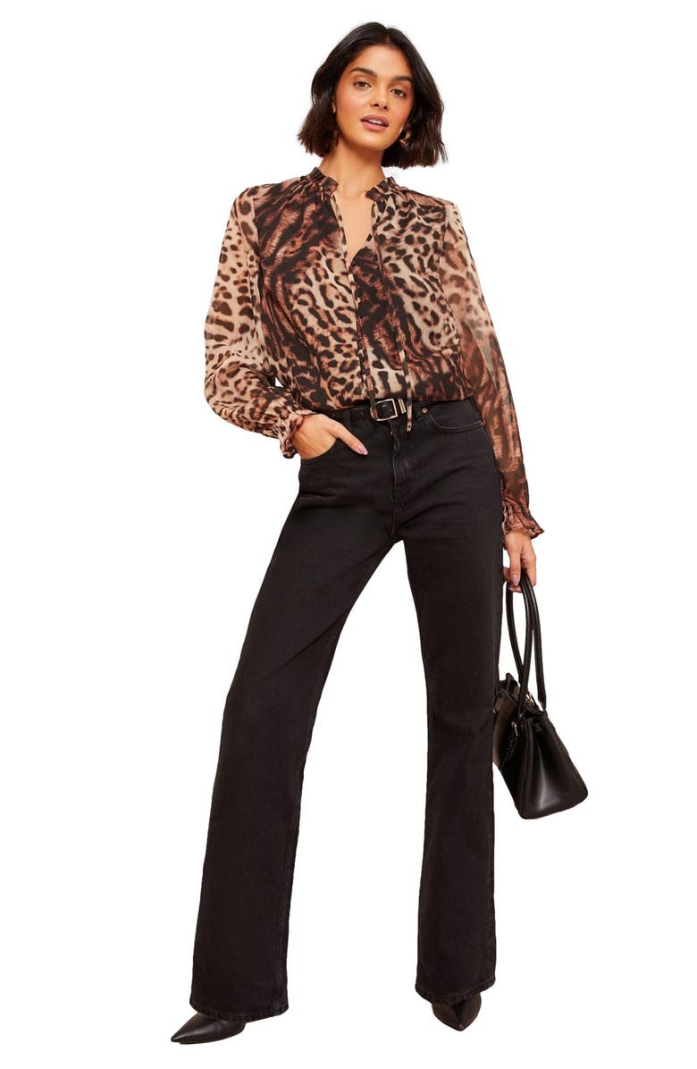 Friends Like These Animal Print Ruffle Top, Alternate, color, Brown