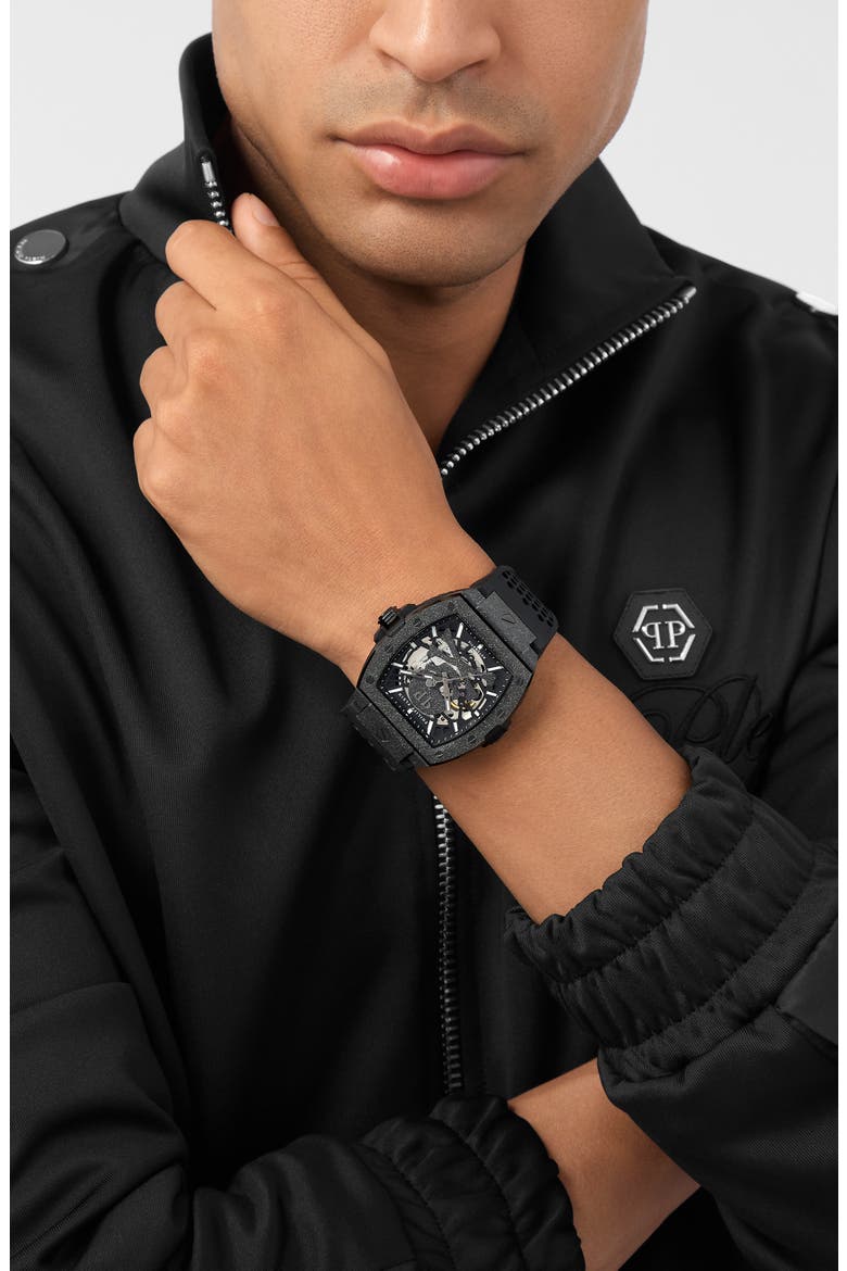 The $keleton Frosted Silicone Strap Watch, 44mm, Alternate, color, IP BLACK