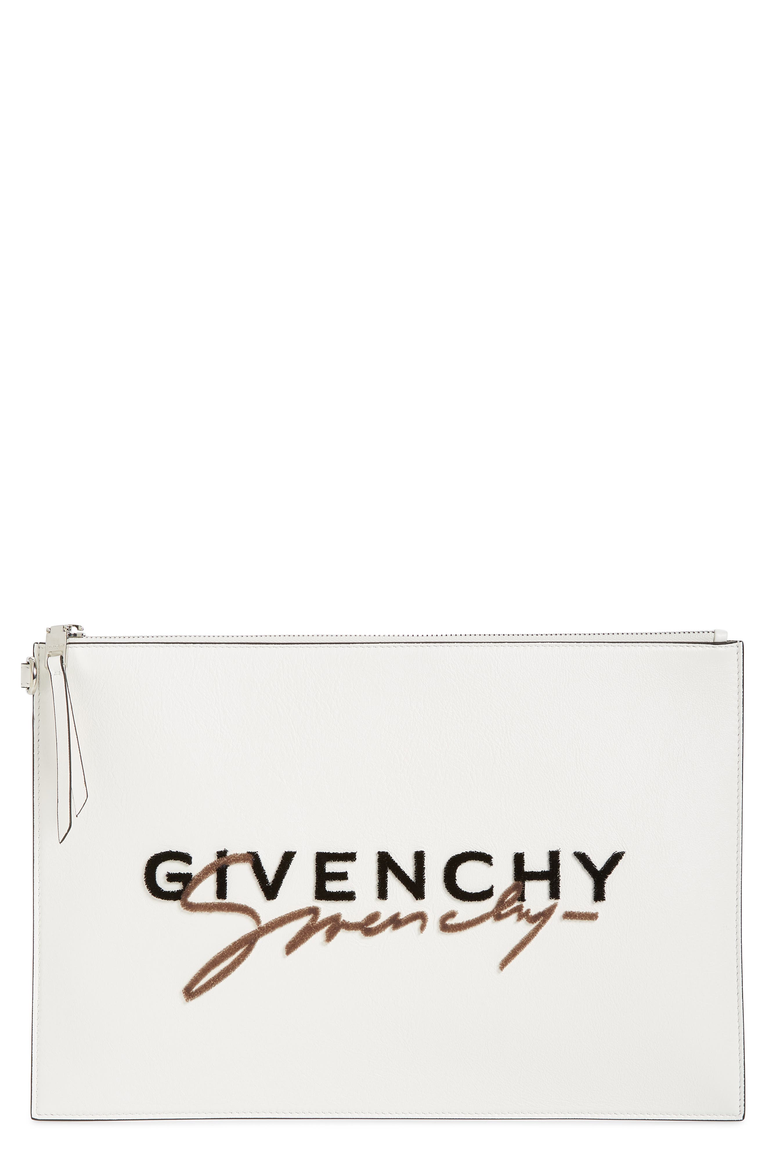 Givenchy Large Signature Calfskin Leather Pouch, Main, color, 