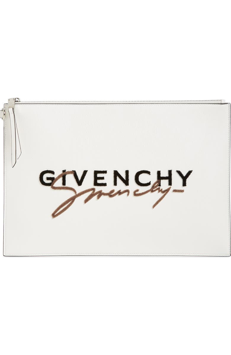 Givenchy Large Signature Calfskin Leather Pouch, Main, color,