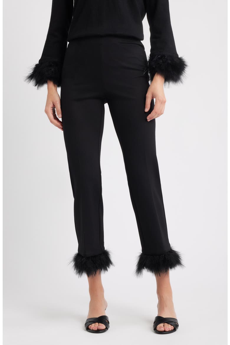 Crop Feather Trim Pull-On Pants, Main, color, ANNE BLACK