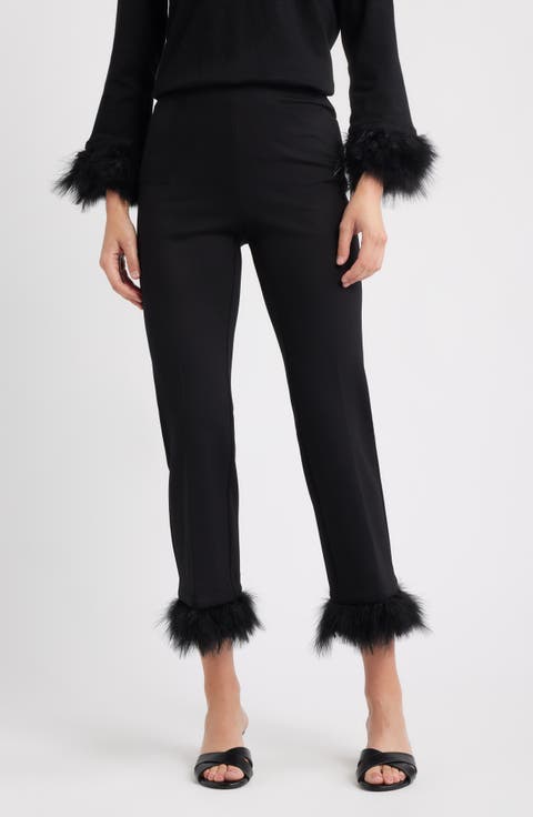 Anne Klein Crop Feather Trim Pull-On Pants (Regular & Petite)