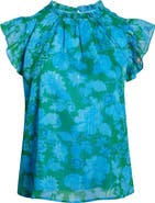 SUGARLIPS Amren Metallic Floral Print Ruffle Top