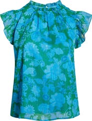 SUGARLIPS Amren Metallic Floral Print Ruffle Top