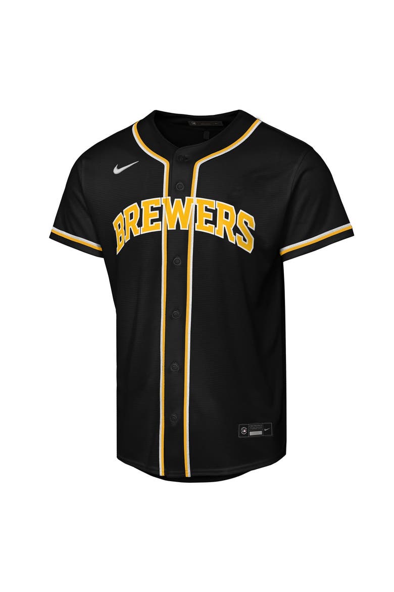 Youth Nike Jackson Chourio Black Milwaukee Brewers Fashion Replica Player Jersey, Alternate, color, Black