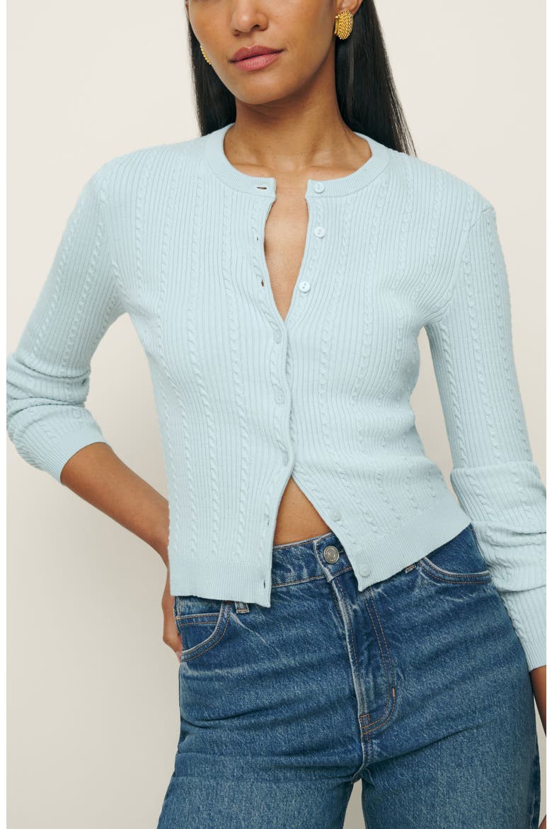 Natalie Cable Stitch Cardigan Sweater, Main, color, POWDER