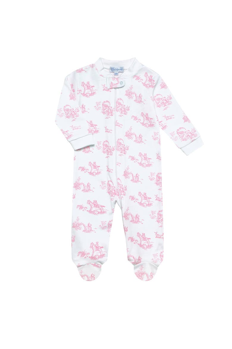 Pink Toile Zipper Footie - Baby, Main, color, Pink