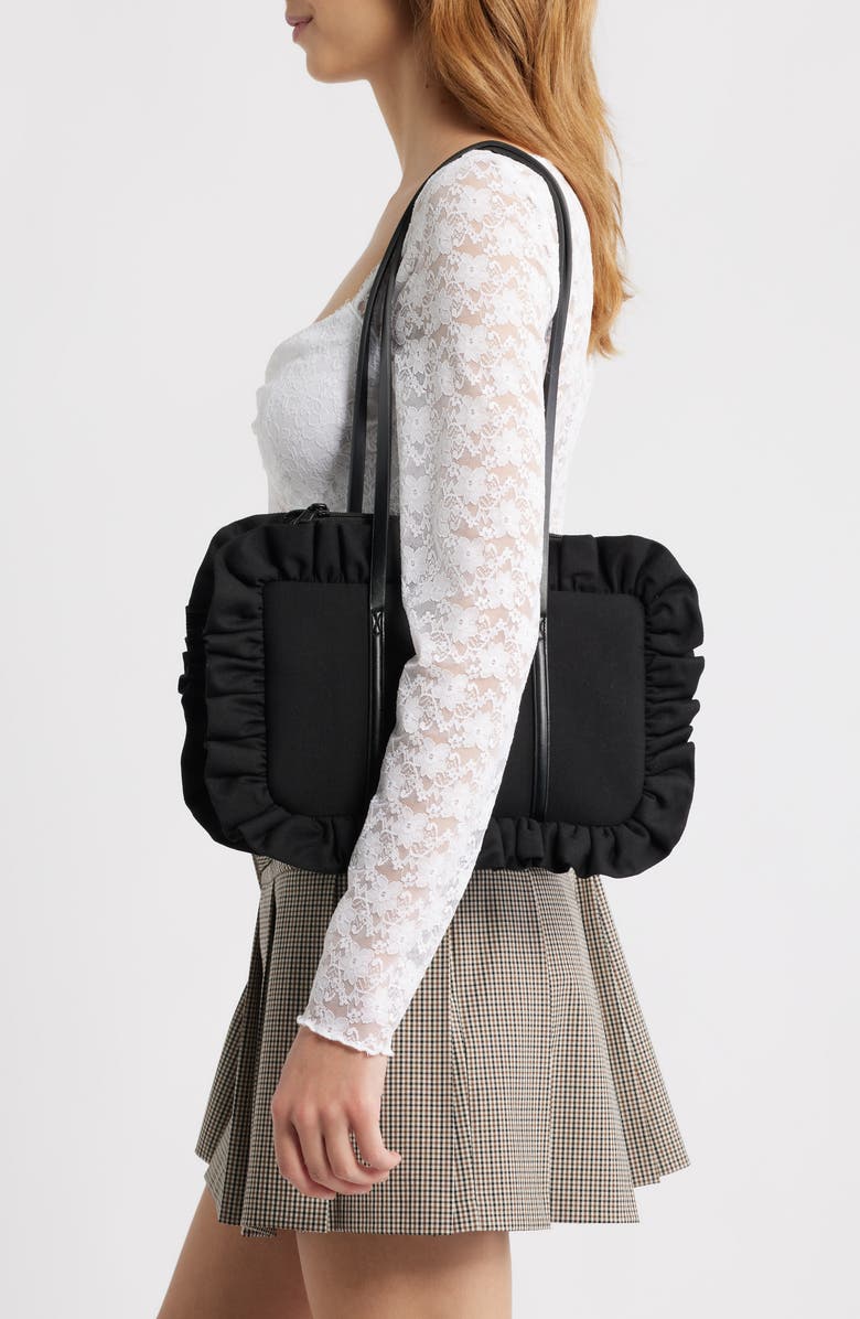 Baggy London Ruffle Twill Bowler Bag, Alternate, color, Black