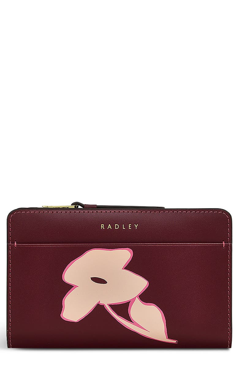 Radley Liverpool Lane Bloom Medium Leather Bifold Wallet, Main, color, Merlot