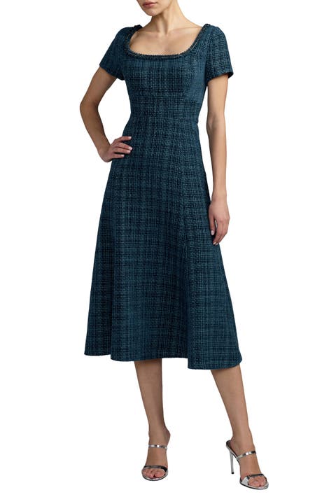 Embellished Bouclé Short Sleeve Midi Dress