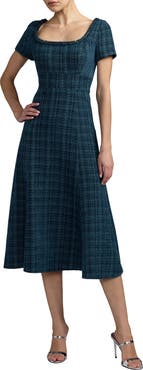 Mac Duggal Embellished Bouclé Short Sleeve Midi Dress