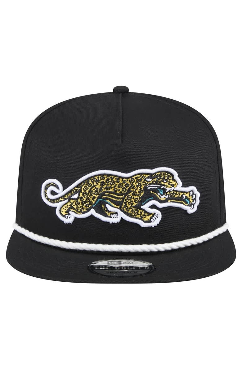 New Era Men's New Era  Black Jacksonville Jaguars Throwback Crawl Lockup Golfer Snapback Hat, Alternate, color, 