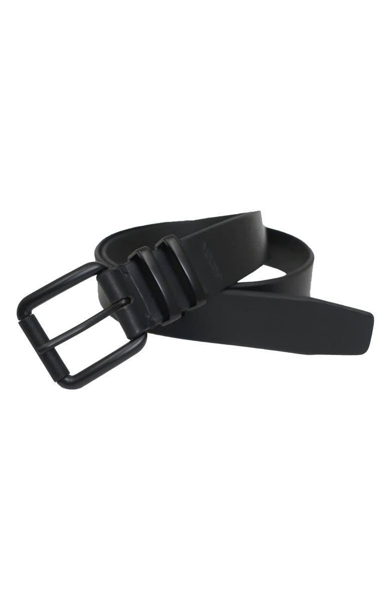 BOCONI Matte Buckle Roller Burn Edge Leather Belt, Alternate, color, Black