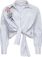 Cinq à Sept Marianna Twilight Spark Appliqué Tie Front Shirt