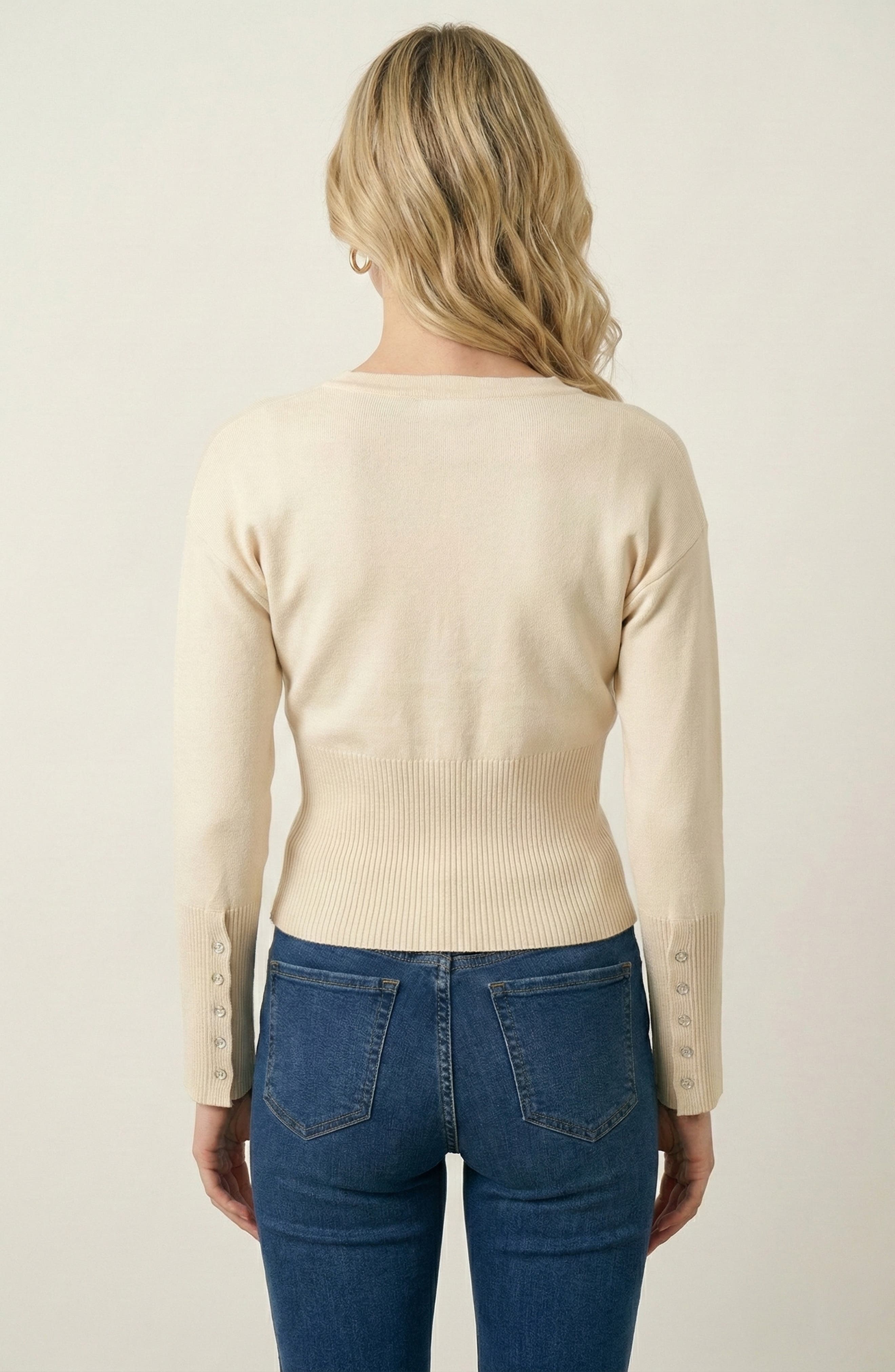 Fitted Pearlized Buttoned Ribbed Cardigan - image 2