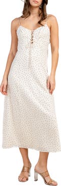 Beivy Lace-Up Polka Dot Midi Dress