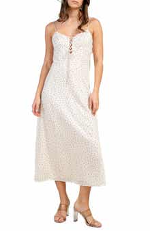 Beivy Lace-Up Polka Dot Midi Dress
