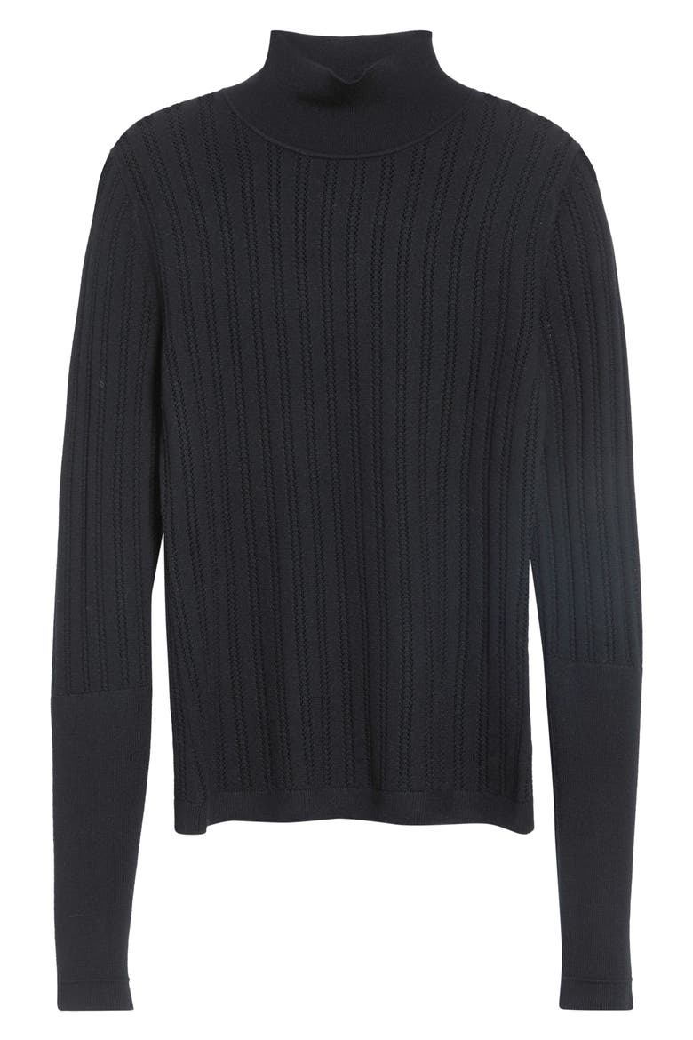 Slim Fit Thermal Stitch Mock Neck Merino Wool Top, Alternate, color, BLACK
