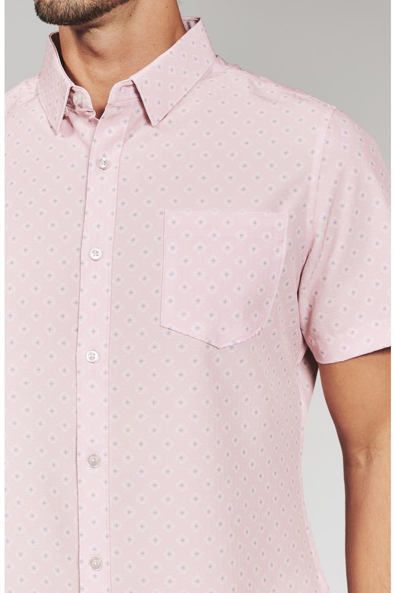Kanan Diamond Print Short Sleeve Stretch Seersucker Button-Up Shirt, Alternate, color, ROSE