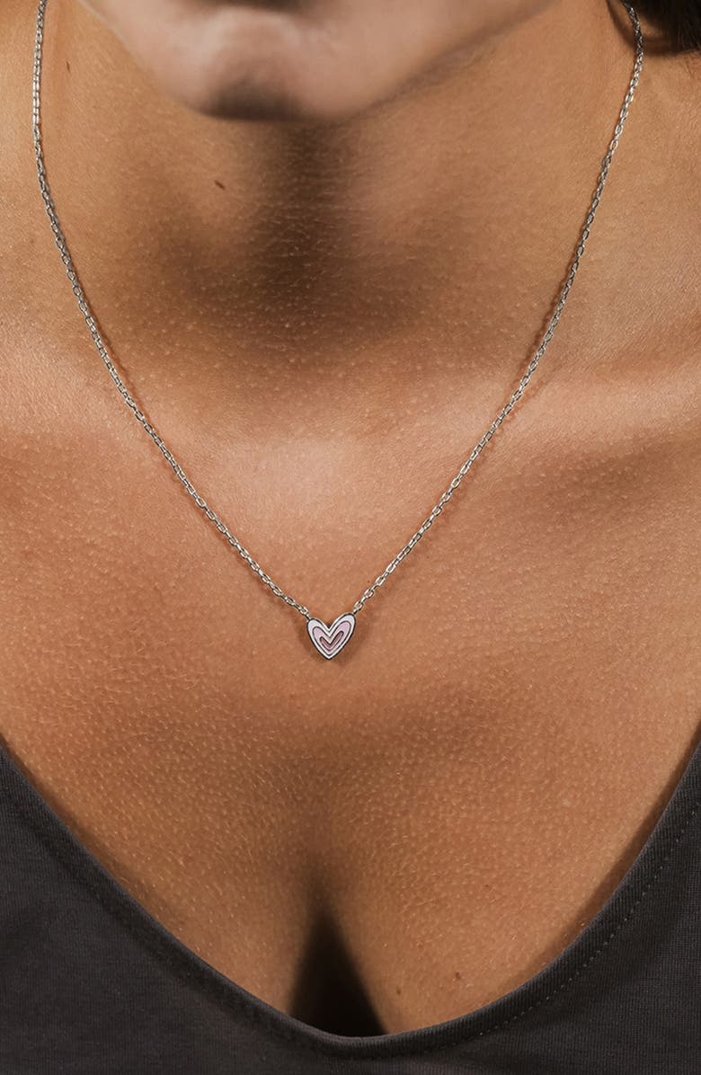 Sterling Forever Amanda Enamel Heart Pendant Necklace, Alternate, color, Silver