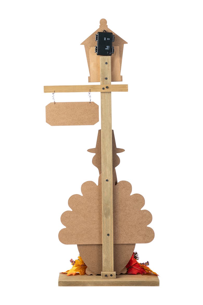 Fall Thanksgiving Lighted Wooden Lamp Post Porch Decor with Timer, Alternate, color, Orange