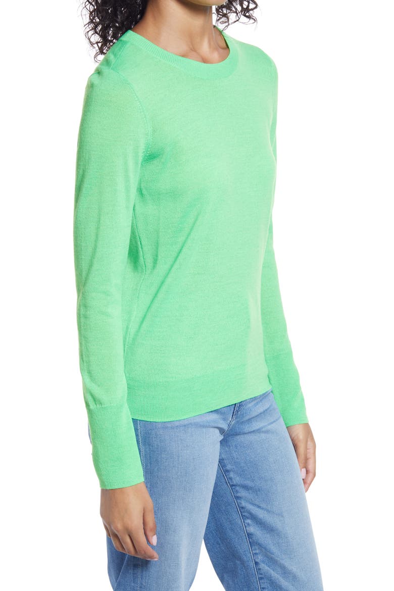 Crewneck Merino Wool Blend Sweater, Alternate, color, GREEN NEON