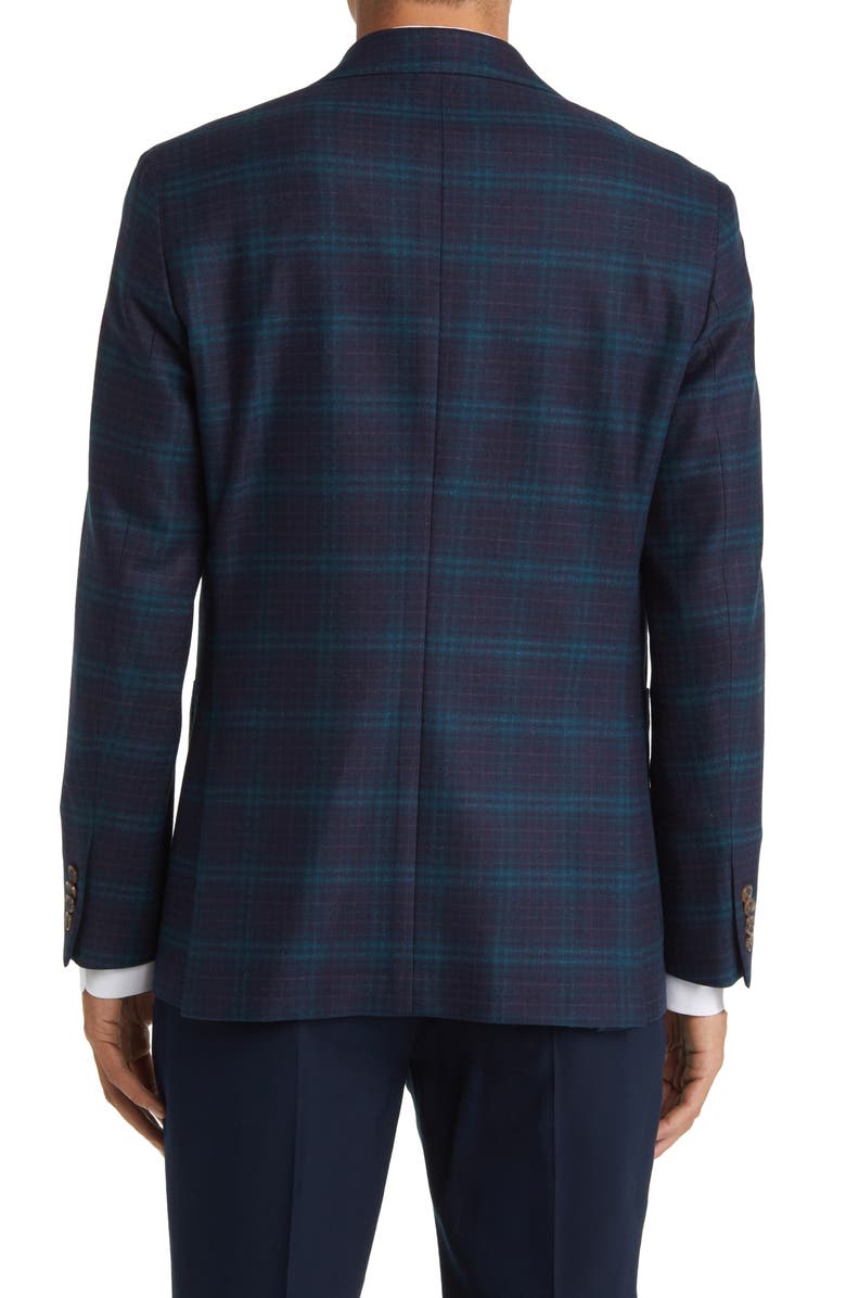 Jack Victor Midland Soft Constructed Plaid Stretch Wool Sport Coat, Alternate, color, Navy/ Olive