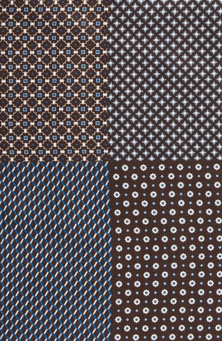 Eton Quadrant Silk Pocket Square, Alternate, color, Off White/ Brown
