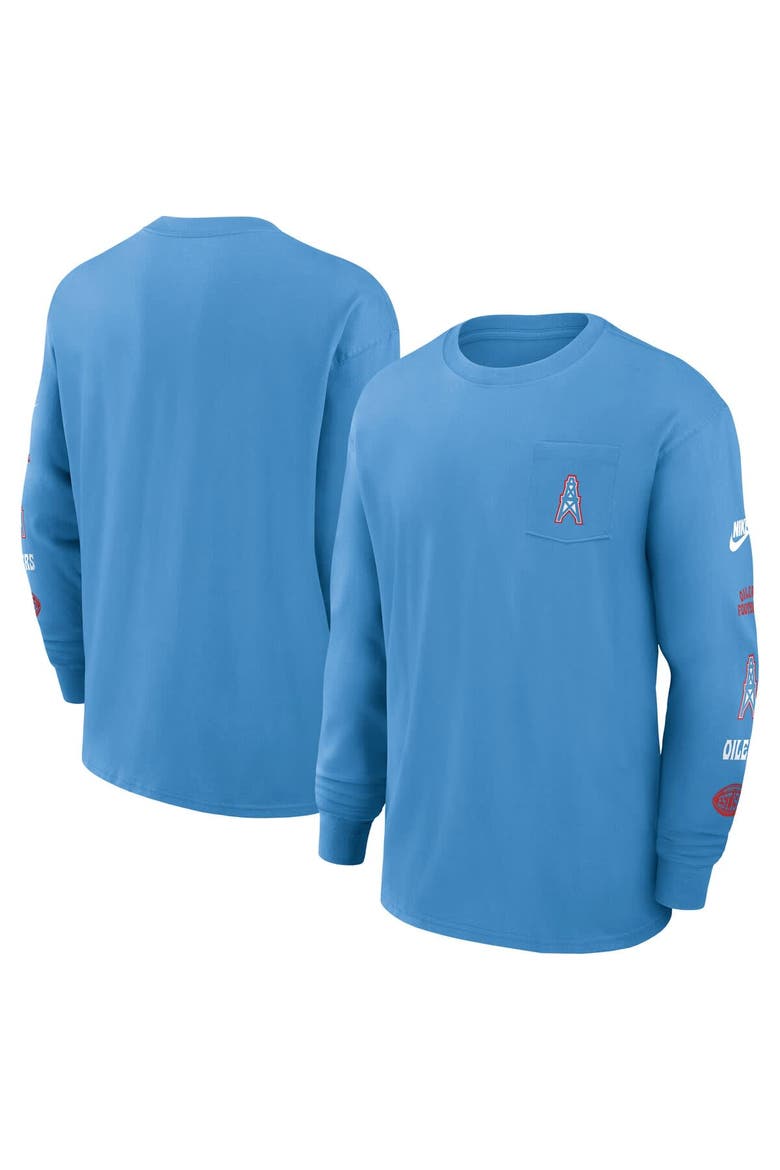 Men's Nike Light Blue Houston Oilers Rewind Heavy Max90 Pocket Long Sleeve T-Shirt, Main, color, Light Blue