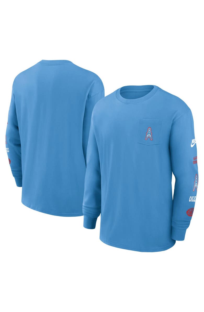 Nike Men's Nike Light Blue Houston Oilers Rewind Heavy Max90 Pocket Long Sleeve T-Shirt, Main, color, Light Blue