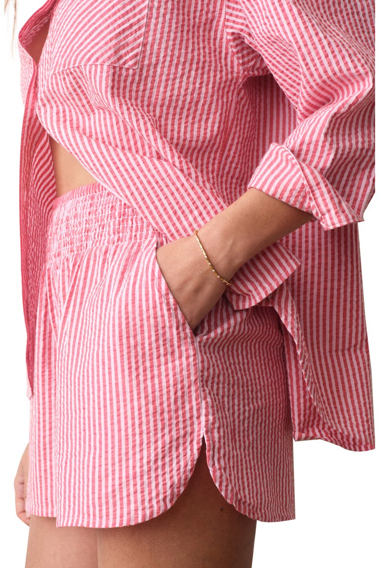 Isla Stripe Cotton & Kapok Seersucker Shorts, Alternate, color, PINK STRIPE