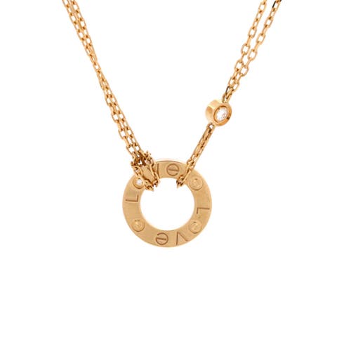 2 Diamonds Love Pendant Necklace 18K Yellow Gold and Diamonds