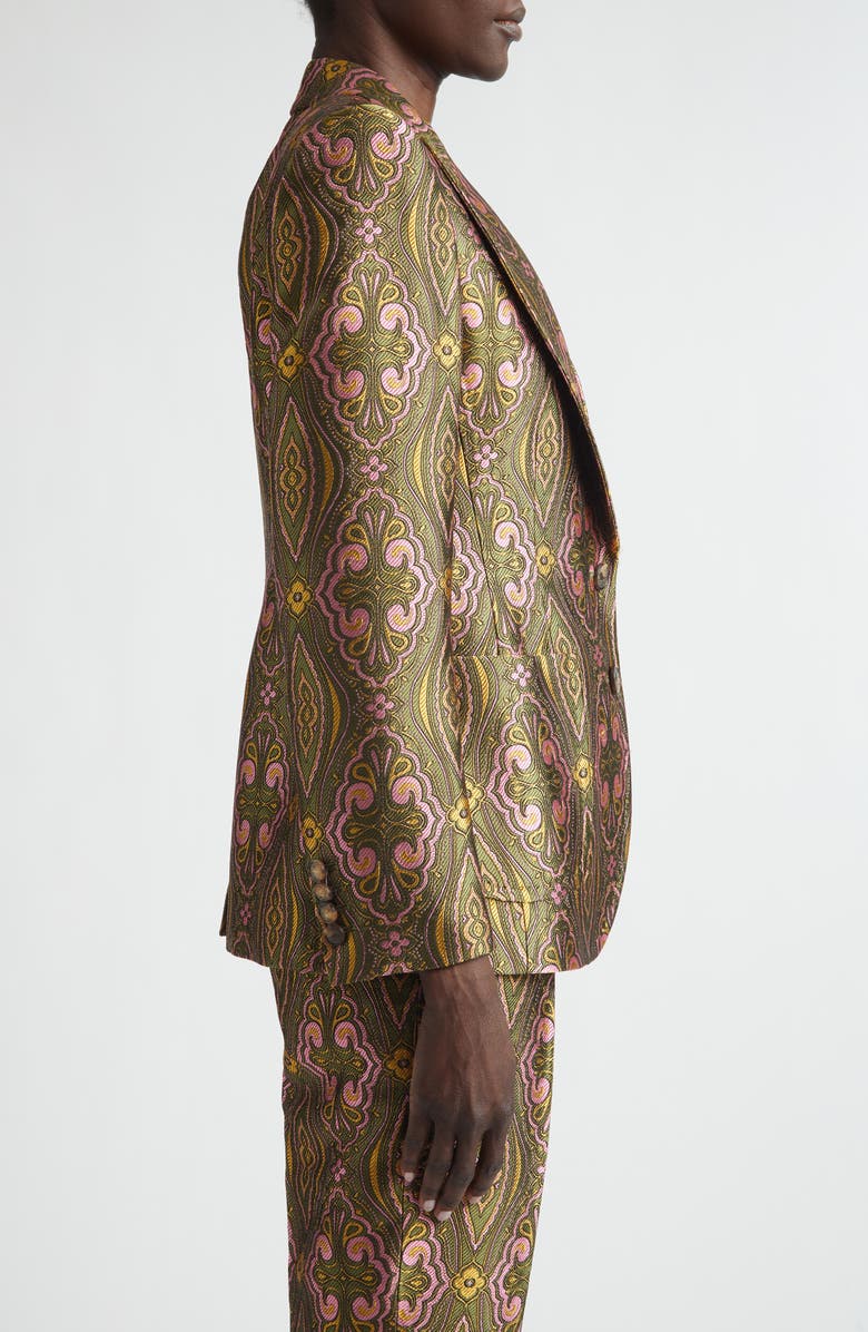 Etro Fitted Jacquard Jacket, Alternate, color, Multicol On Green Base