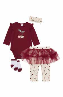PL Baby by Petit Lem Ruffle Bodysuit, Skirted Leggings, Headband & Socks Set