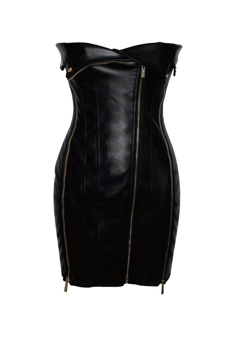 Annora Vegan Leather Mini Dress, Alternate, color, Black