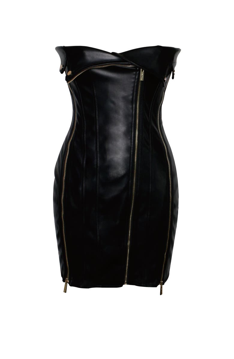 Miss Circle Annora Vegan Leather Mini Dress, Alternate, color, Black