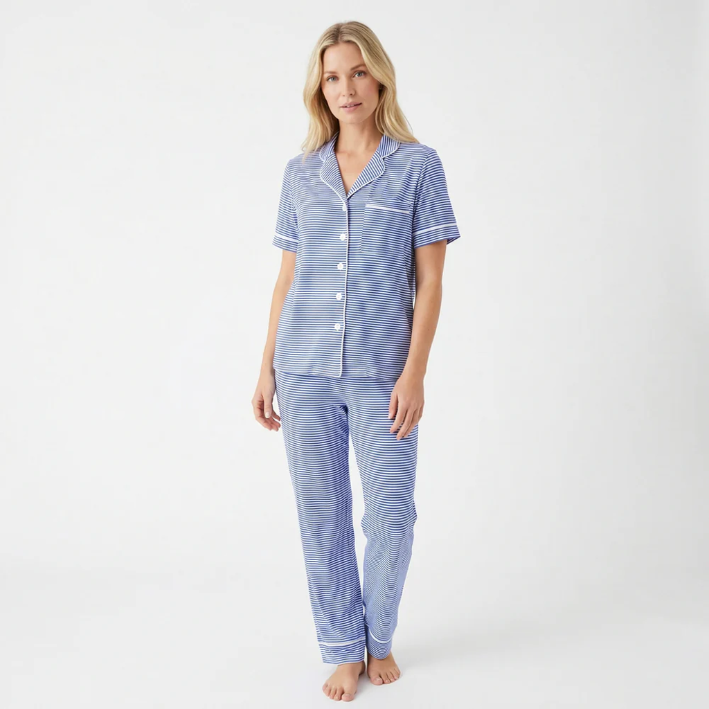 Motette Short Sleeve And Long Pants Pajama Set In Blue