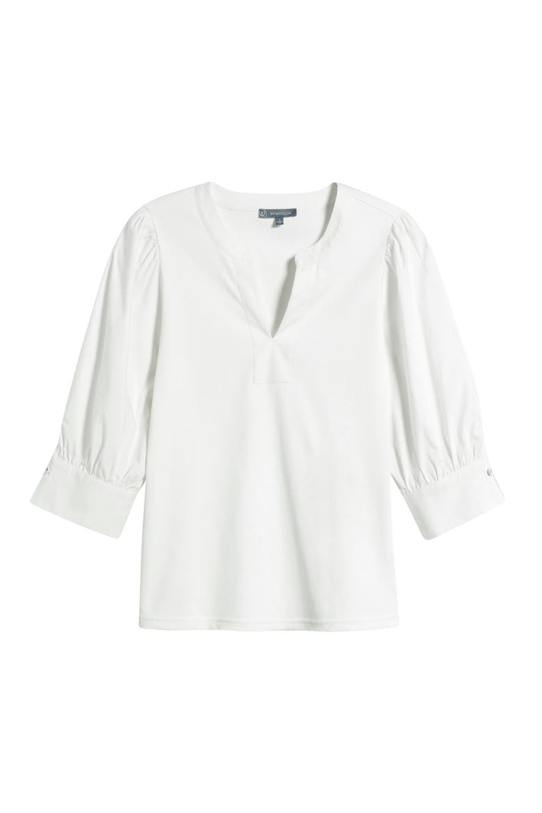 Mixed Media Puff Sleeve Top, Alternate, color, OFF WHITE