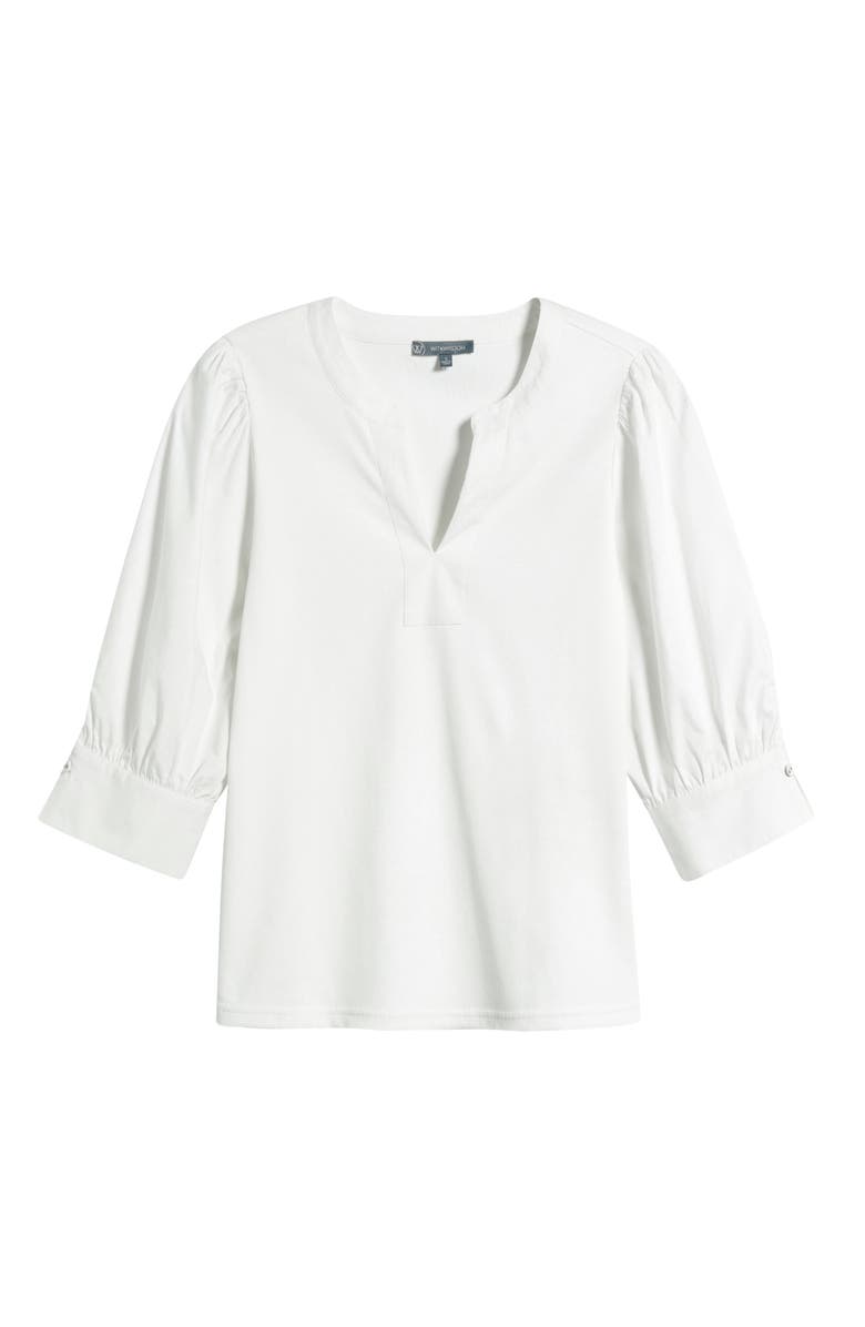 Wit & Wisdom Mixed Media Puff Sleeve Top, Alternate, color, Off White