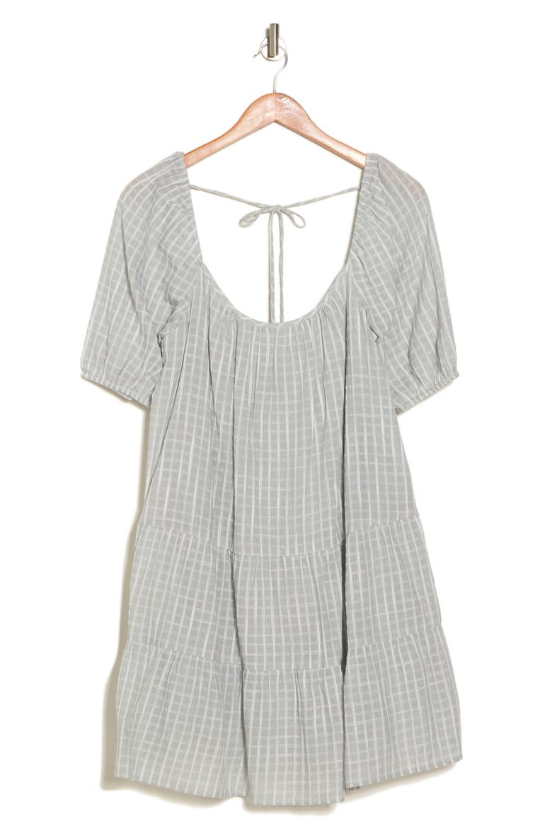 Tiered Puff Sleeve Cotton Dress, Alternate, color, DUSTY BLUE