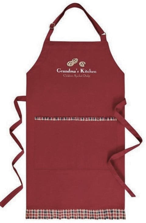 "Grandma's Kitchen, Children Spoiled Daily" 100% Cotton Red Kitchen Apron
