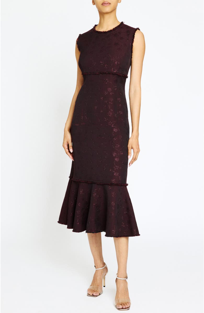 Santorelli Andi Midi Sheath Dress in Tonal Jacquard, Main, color, Raisin