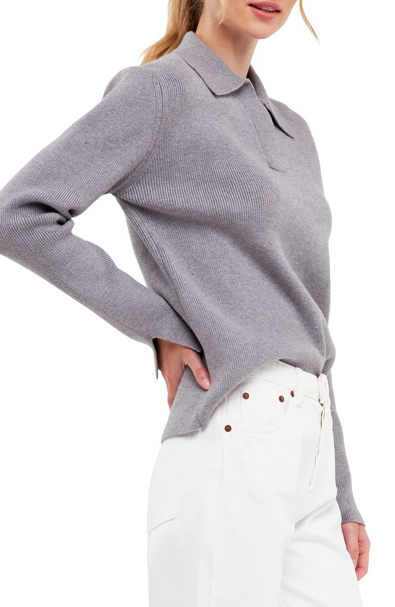 English Factory Polo Collar Sweater, Alternate, color, Grey