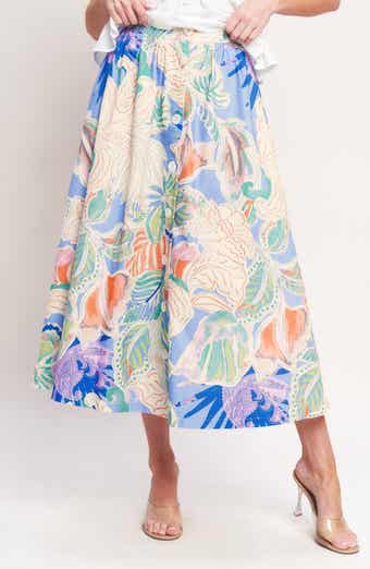 Printed Button Front Midi Skirt