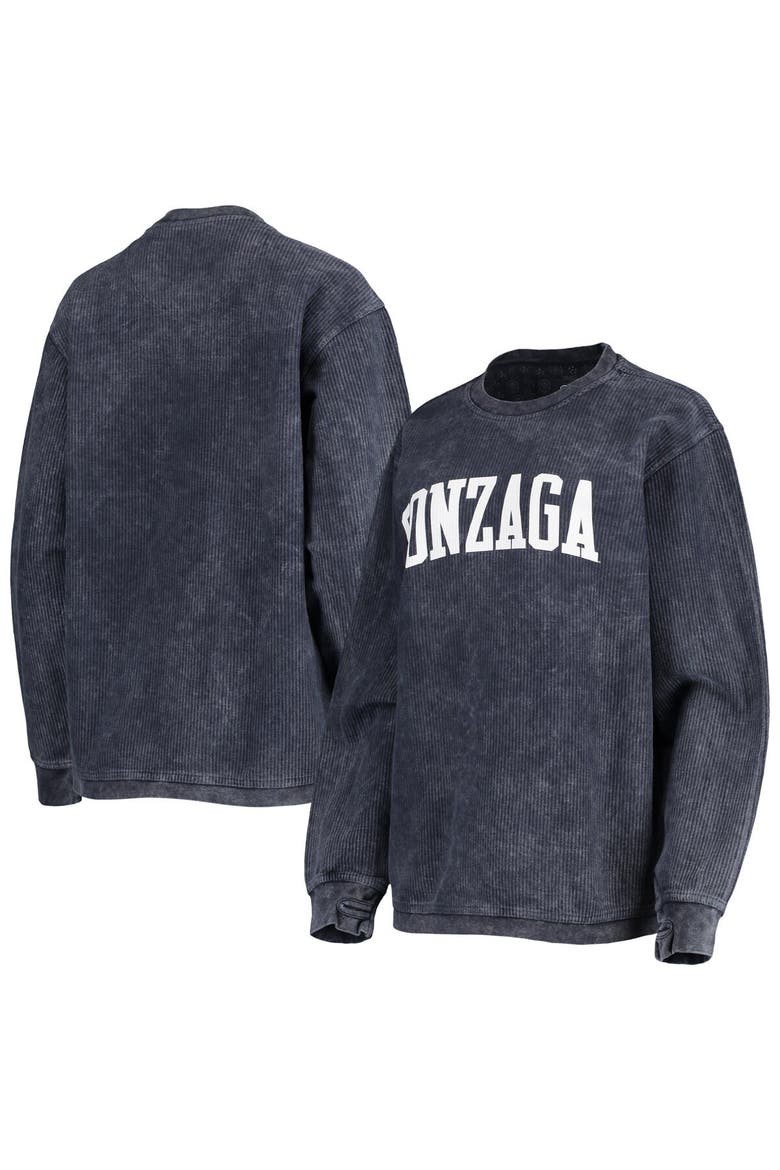 Women's Pressbox Navy Gonzaga Bulldogs Comfy Cord Vintage Wash Basic Arch Pullover Sweatshirt, Main, color, Navy
