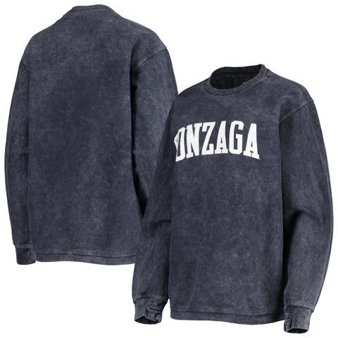 Women's Pressbox Navy Gonzaga Bulldogs Comfy Cord Vintage Wash Basic Arch Pullover Sweatshirt