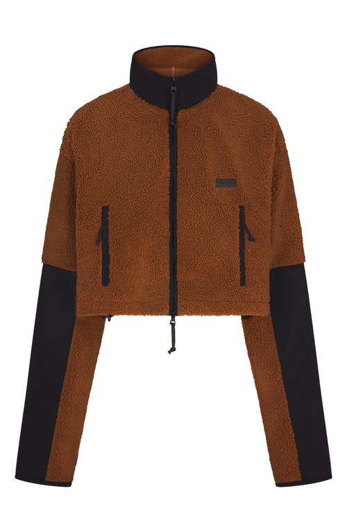 Skims Teddy Funnel Neck Cropped Jacket In Brown