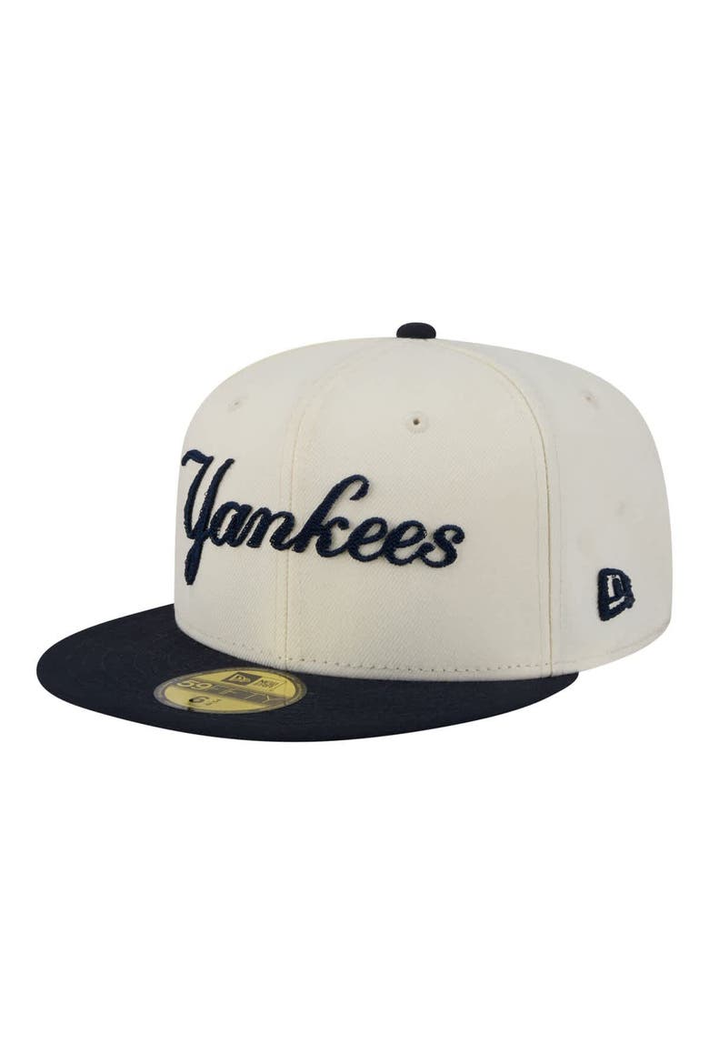 Men's New Era  Cream New York Yankees Two-Tone Stitch 59FIFTY Fitted Hat, Main, color, Cream