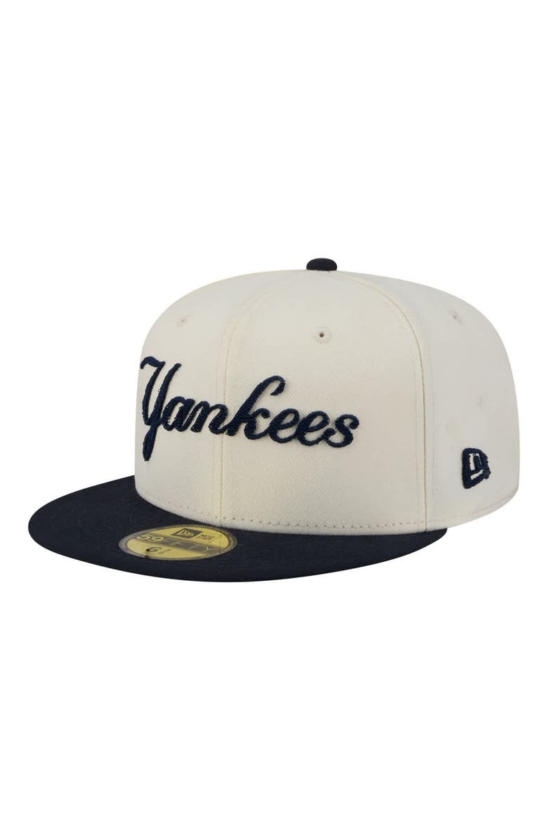 New Era Men's New Era  Cream New York Yankees Two-Tone Stitch 59FIFTY Fitted Hat, Main, color, Cream