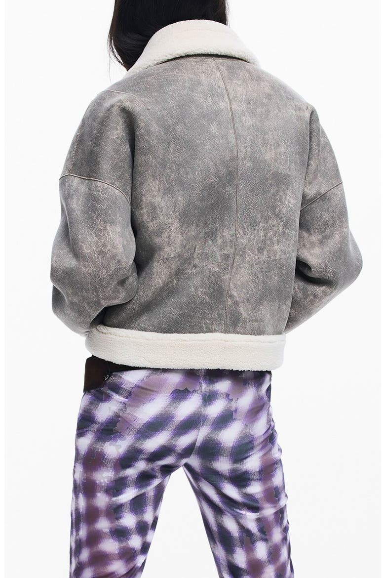 Mixed Media Faux Leather Jacket with Faux Shearling Trim, Alternate, color, BLACK